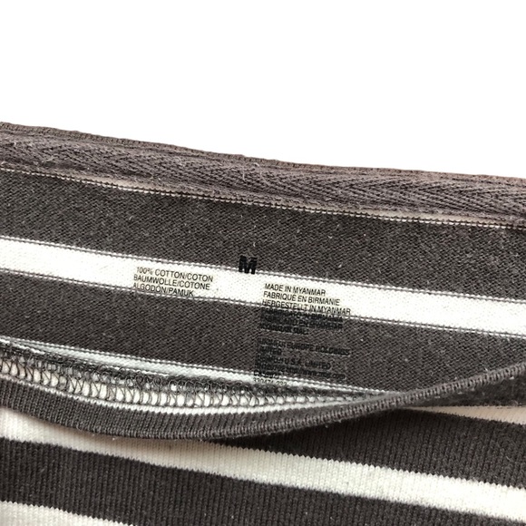 Muji Long Sleeve Breton Top Heavy Cotton Dark Grey Stripe Medium - Picture 3 of 5